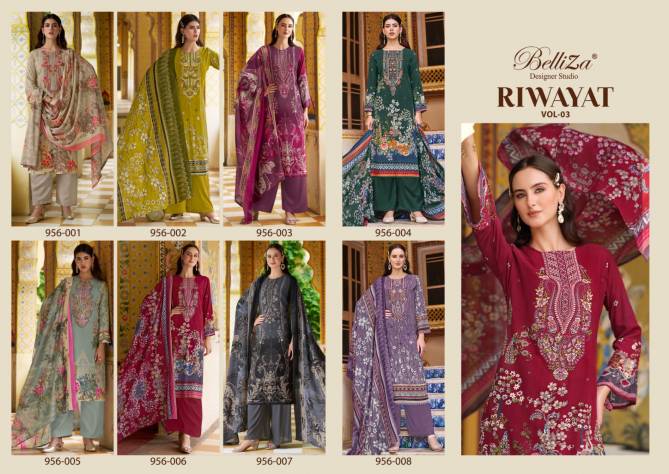 Riwayat Vol 3 By Belliza Viscose Rayon Printed Dress Material Wholesale Shop In Surat
